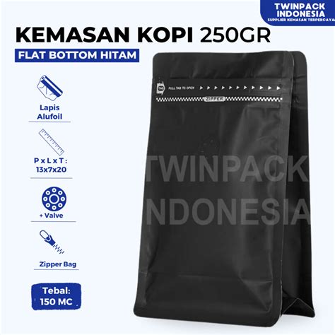 Jual Kemasan Kopi Gr Flat Bottom Warna Hitam Black Doff Kemasan