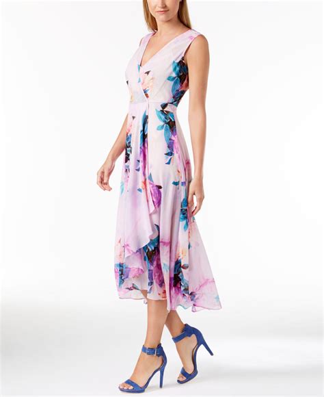 Calvin Klein Floral Print Surplice Dress In Purple Lyst