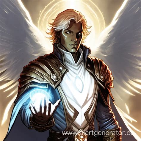 Radiant Aasimar Warlock With Glowing Eyes And Wings Ai Art Generator