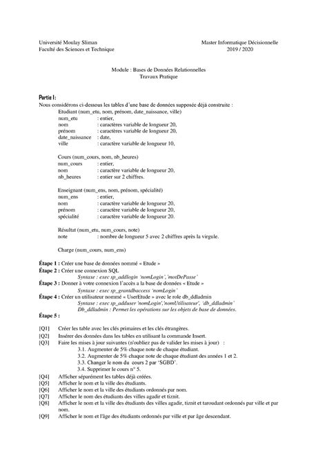 Tp Vfinal Universit Moulay Sliman Master Informatique D Cisionnelle