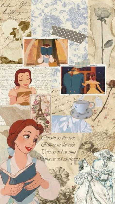 Belle Beauty And The Beast Collage Wallpaper In 2024 Vintage Disney