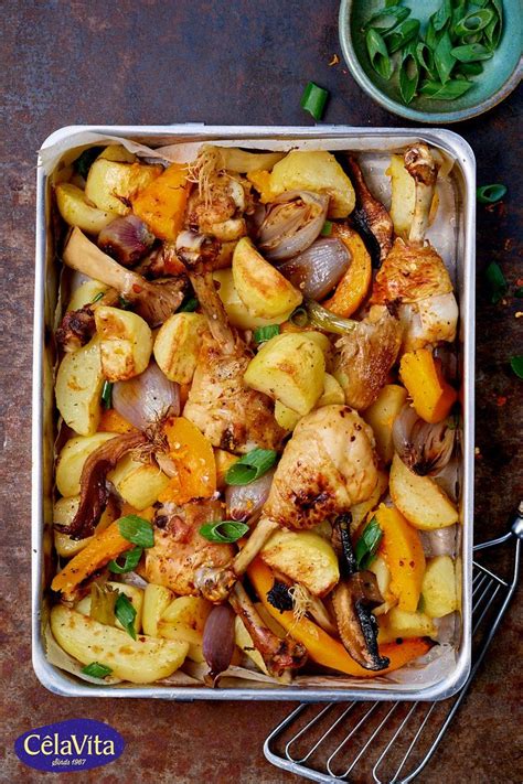 Winterse Traybake Met Kippenboutjes Aardappel Pompoen En