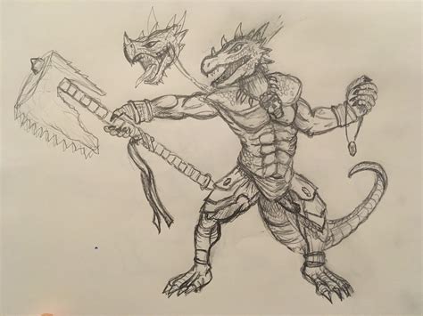 Working on a Lizardman-like figure (wip-sketch) : r/drawing