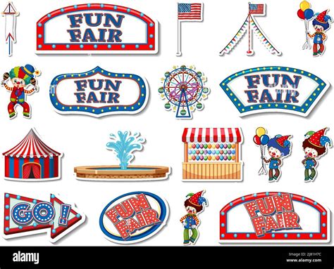 Sticker Set Of Amusement Park And Fun Fair Objects Illustration Stock