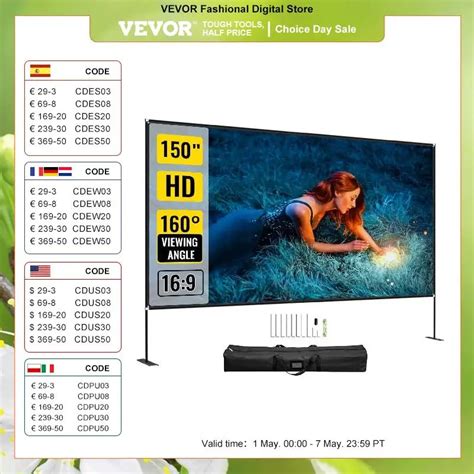 Vevor Cran De Projection Avec Support Toile De Projection Cm