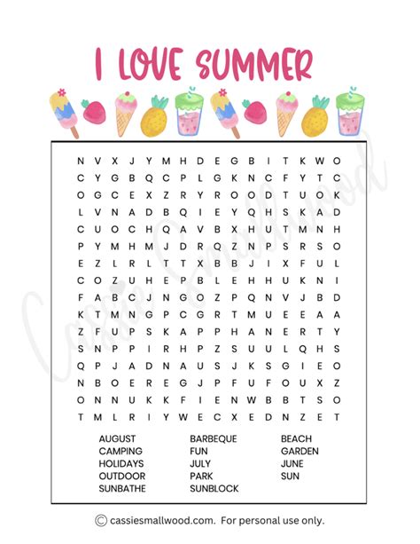 Fun Summer Word Search Printables Free Cassie Smallwood