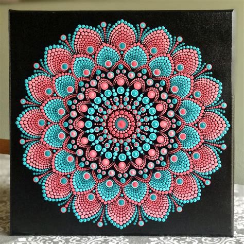 Couleur burst dot Mandala sur toile noire étirée 12 x 12 Etsy France