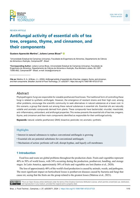 Pdf Antifungal Activity Of Essential Oils Of Tea Tree Oregano Thyme