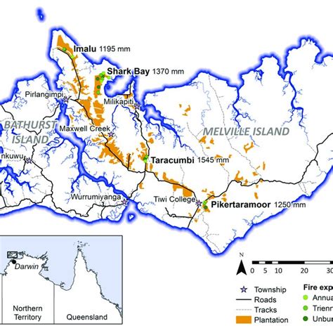 | Map of the Tiwi Islands showing locations of the Tiwi Carbon Study ...