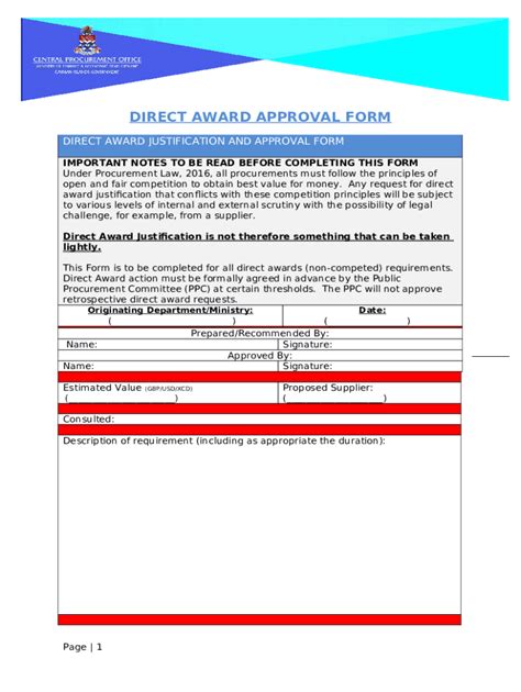 Direct Award Justification Approval Doc Template PdfFiller