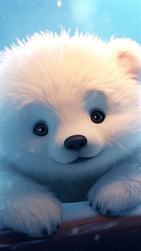 Fuzzy White Cub In Winter Wonderland Backiee