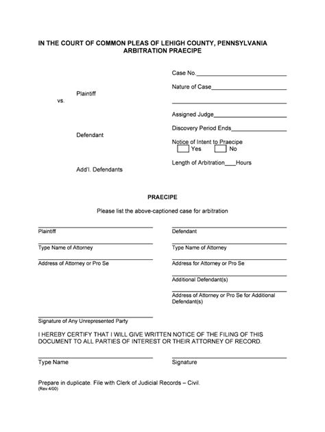 Fillable Online Lccpa Praecipe For Arbitrationdoc Fax Email Print