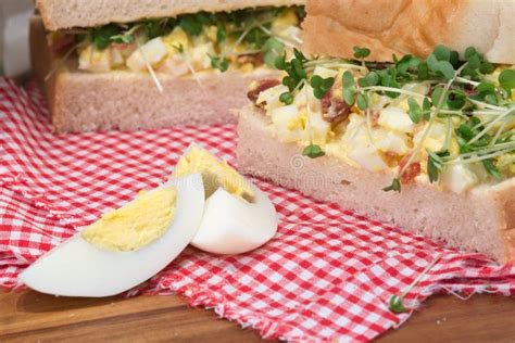 Fresh Egg And Bacon On White Sandwich In Rustic Kitchen Setting Stock Image Image Of Dinner