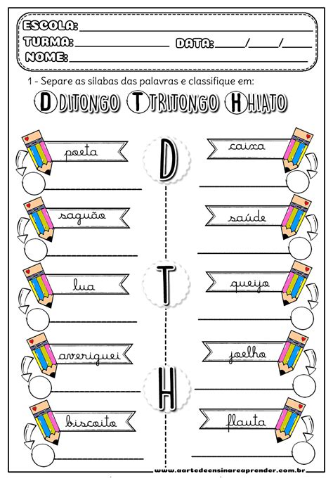 Atividade Pronta Ditongo Tritongo E Hiato A Arte De Ensinar E