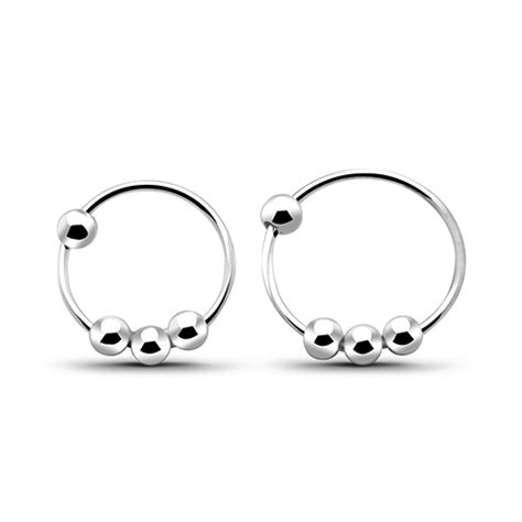 Ball Bead Hoop Nose Ring 925 Sterling Silver Safasilver