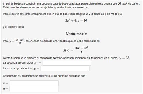 Solved 1 Point Se Desea Construir Una Pequena Caja De Base Chegg