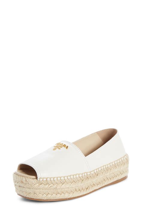 Prada Leather Peep Toe Platform Espadrille In White Lyst