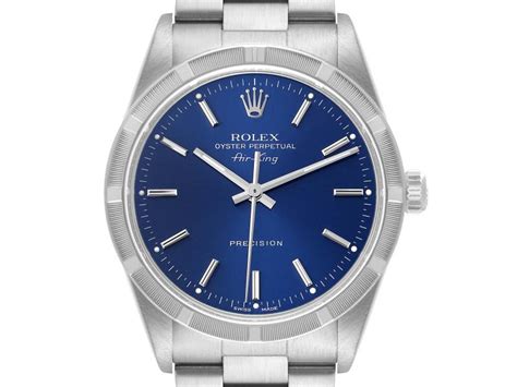 Rolex Air King Blue Dial Engine Turned Bezel Steel Mens Watch Auction