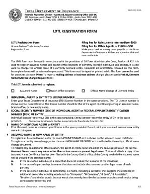 Fillable Online Tdi Texas Ldtl Registration Form Texas Department Of