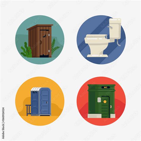 Basic Set Of Vector Round Shaped Icons On Toilets And Restrooms With