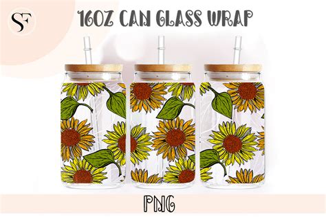 Retro Sunflower 16oz Libbey Glass Can Graphic By SoFancy Creative Fabrica