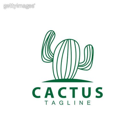 Green Plant Cactus Logo Design With Desert Plant Symbol Illustration