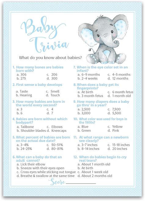 Buy BLUE ELEPHANT Baby Shower Game — BABY TRIVIA Games — Pack of 25 ...