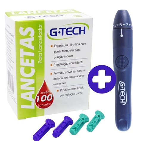 Kit Caneta Lanceta Para Lancetador G Tech Ii G Caixa