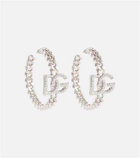 Dolce Gabbana Logo Embellished Hoop Earrings In White Lyst