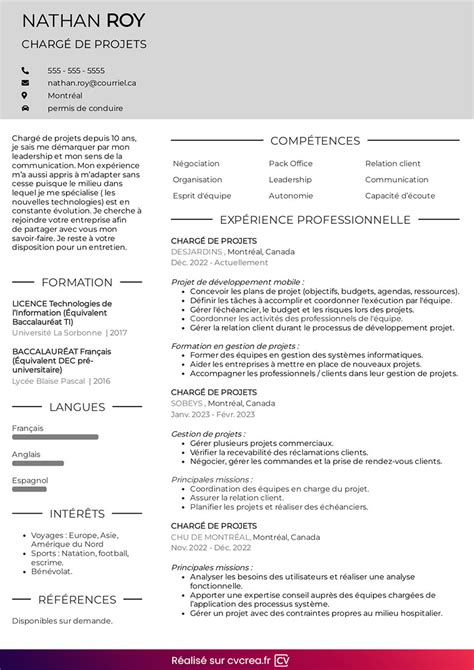 Exemple De Cv Canadien 2023 Au Format Word Modèle Docx