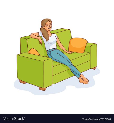 Sketch Young Woman Sitting At Sofa Resting Vector Image