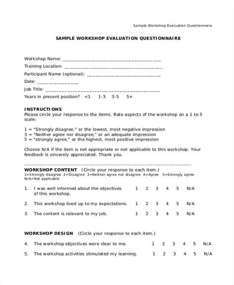 Free 17 Workshop Evaluation Forms In Pdf Ms Word