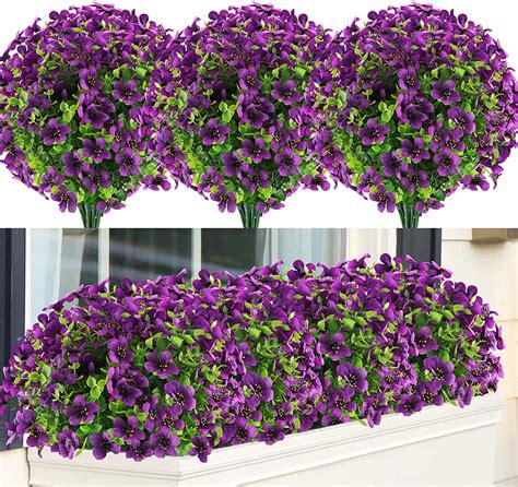 Sinhoon 12 Bundles Artificial Flowers UV Resistant Fake Plants Outdoor