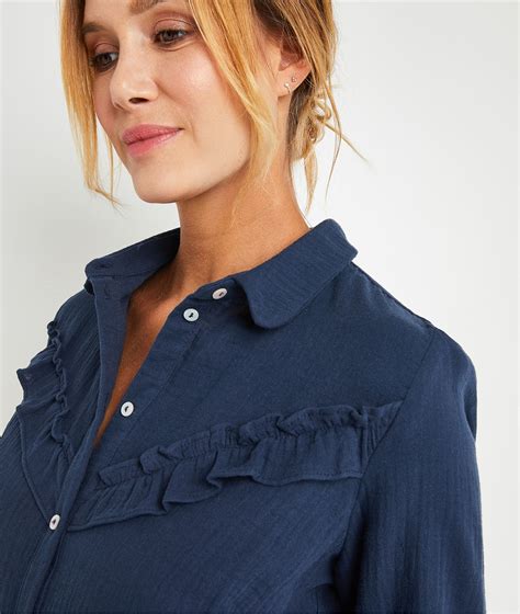 Blouse En Gaze De Coton Femme Marine Grain De Malice