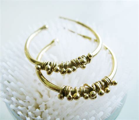 Gold Hoop Earrings Gipsy Dewdrop Gold Earrings Hoop Ball Etsy