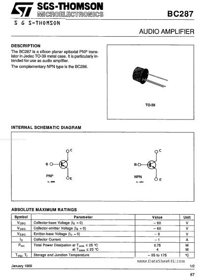 Bc St Microelectronics Amplifier Hoja De Datos Ficha T Cnica