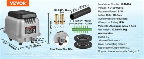 Vevor Linear Air Pump L Min Air Flow Septic Aerator Pump Aeration