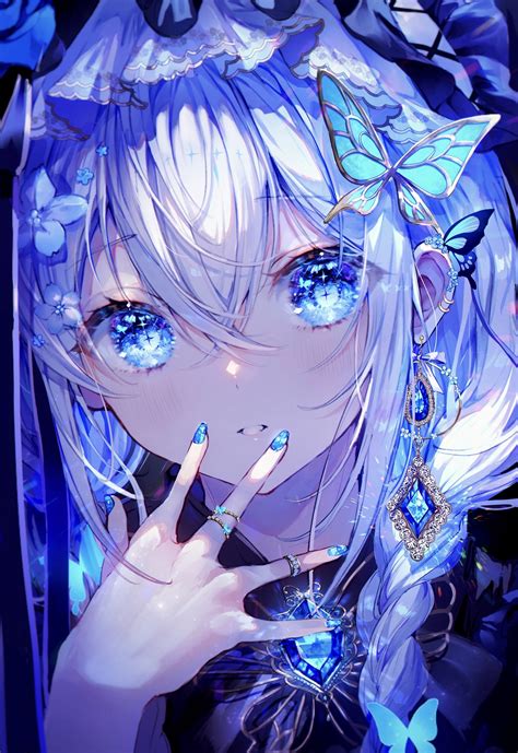 Anime Anime Girls Portrait Display Earring Blue Hair Blue Eyes Star