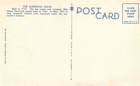 Vintage Postcard 1920s Harwood House Cor Maryland Ave And King George St