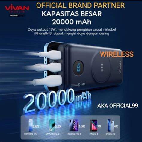 Promo VIVAN Powerbank 20000 MAh VPB W20 Wireless 3 Output Fast Charging