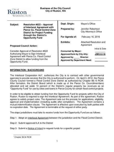 Fillable Online Resolution Approval Of Interlocal Agreement With