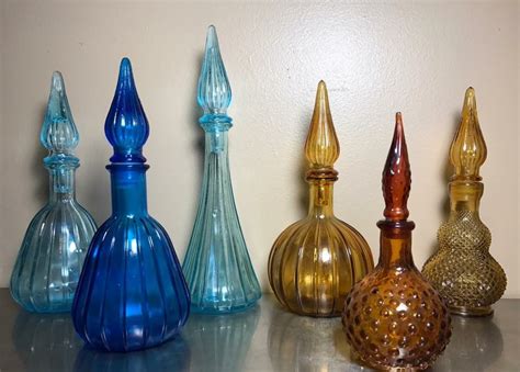 Mini Vintage Glass Genie Bottles Mid Century Art Glass Genie Bottle Vintage Glassware