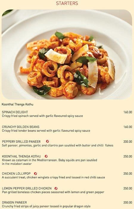 Menu Of Paragon Edappally Kochi