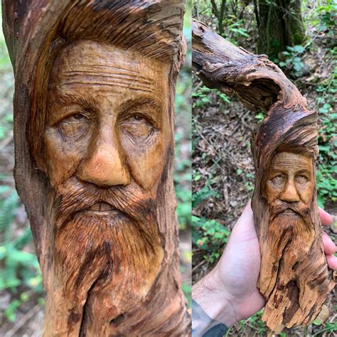 Wood Spirit Carving Wood Wall Art Hand Carved Wood Art Carving Of A