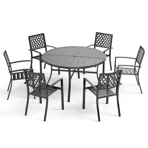 PHI VILLA Elegant 7-Piece Metal Round Outdoor Dining Set with Stackable ...