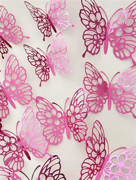 12pcsset Paper Butterfly Sticker Hollow Out Self Adhesive 3d