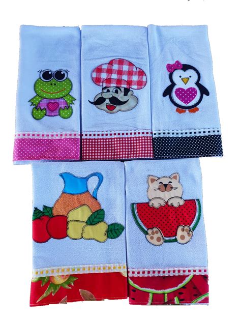 Pano De Prato Patchwork Bordado Grande Kit Pe As Elo