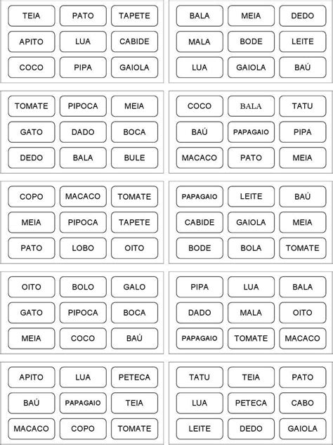 Bingo De Palavras Fichas Para Imprimir Palavras Com 2 Silabas Images