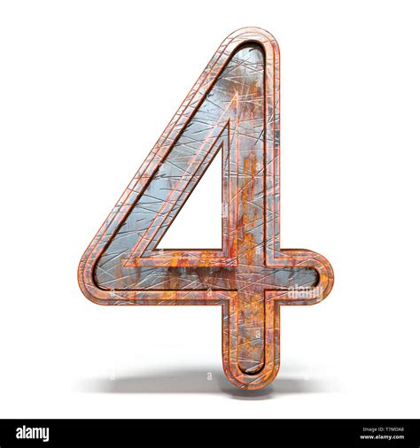 Rusty Metal Font Number Four D Render Illustration Isolated On White