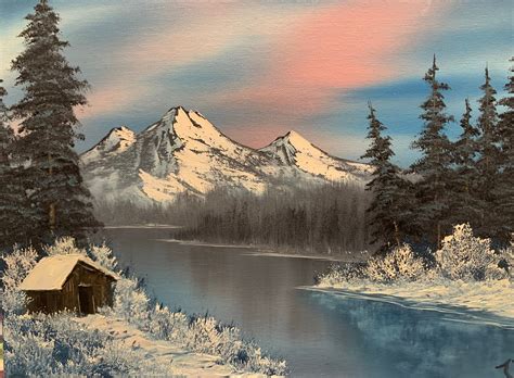 Bob Ross® Inspired Winter Cabin Scene - Etsy